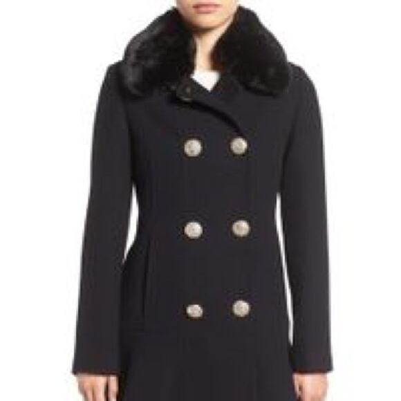 kate spade Jackets & Blazers - Kate Spade Double Breasted Jeweled Button Wool Coat Mid Length Faux Fur Black XS